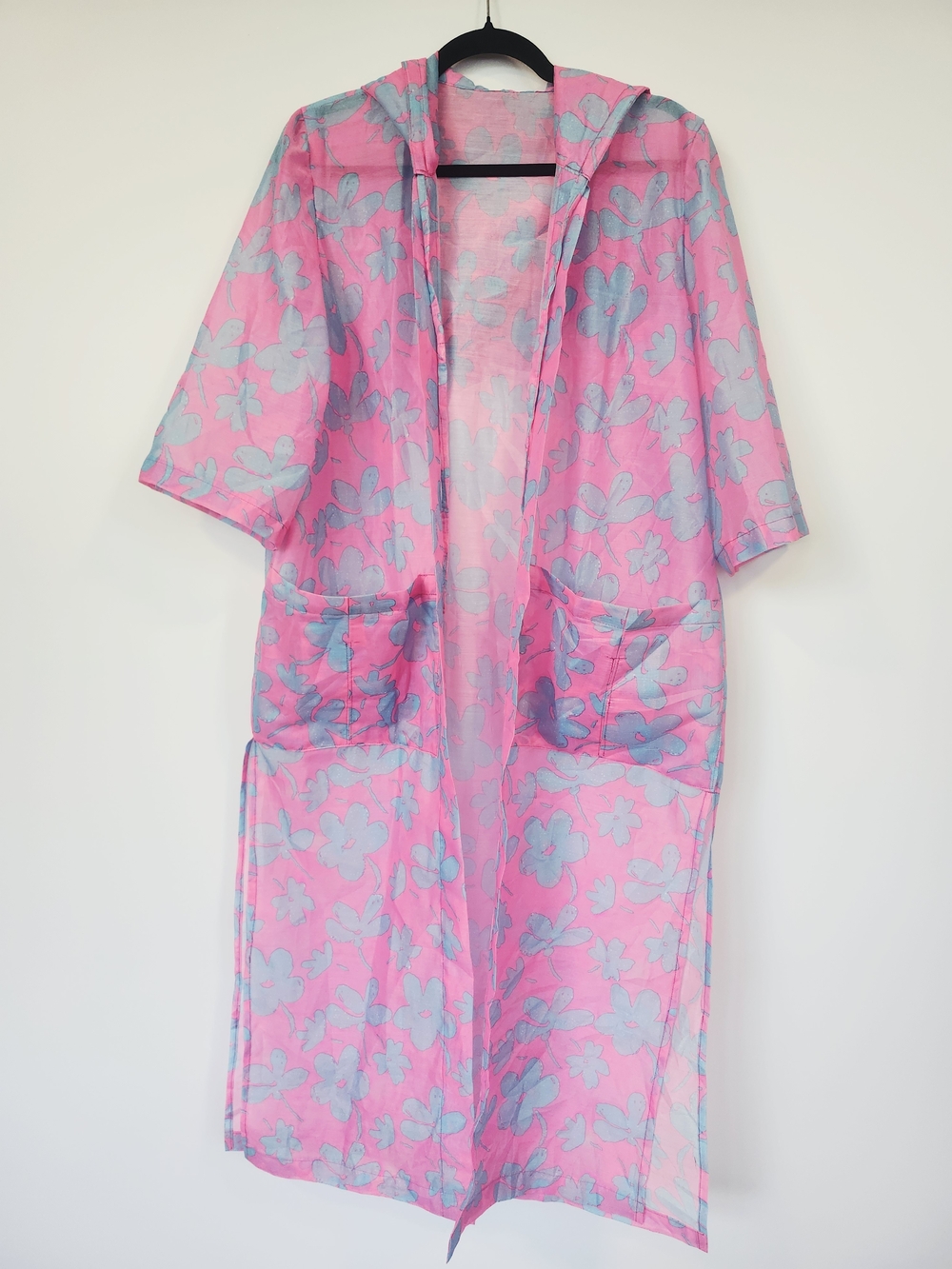 Women's Pink Floral Hooded Robe / KIMONO / BEACH COVER UP